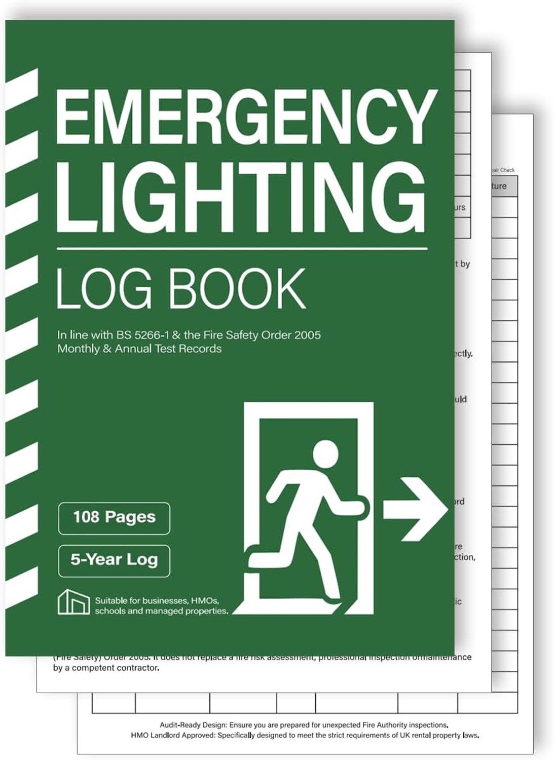 Noodverlichting Logboek A4 - 108 pagina's - Onderhoudsregistratie - Voor naleving BS 5266 - Homevero