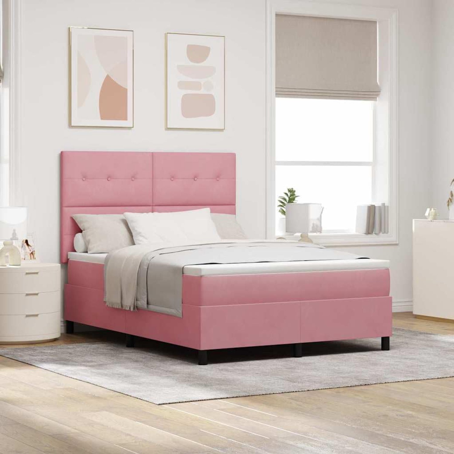 Boxspringbed Modern Verstelbaar Hoofdbord Roze 140x200 cm