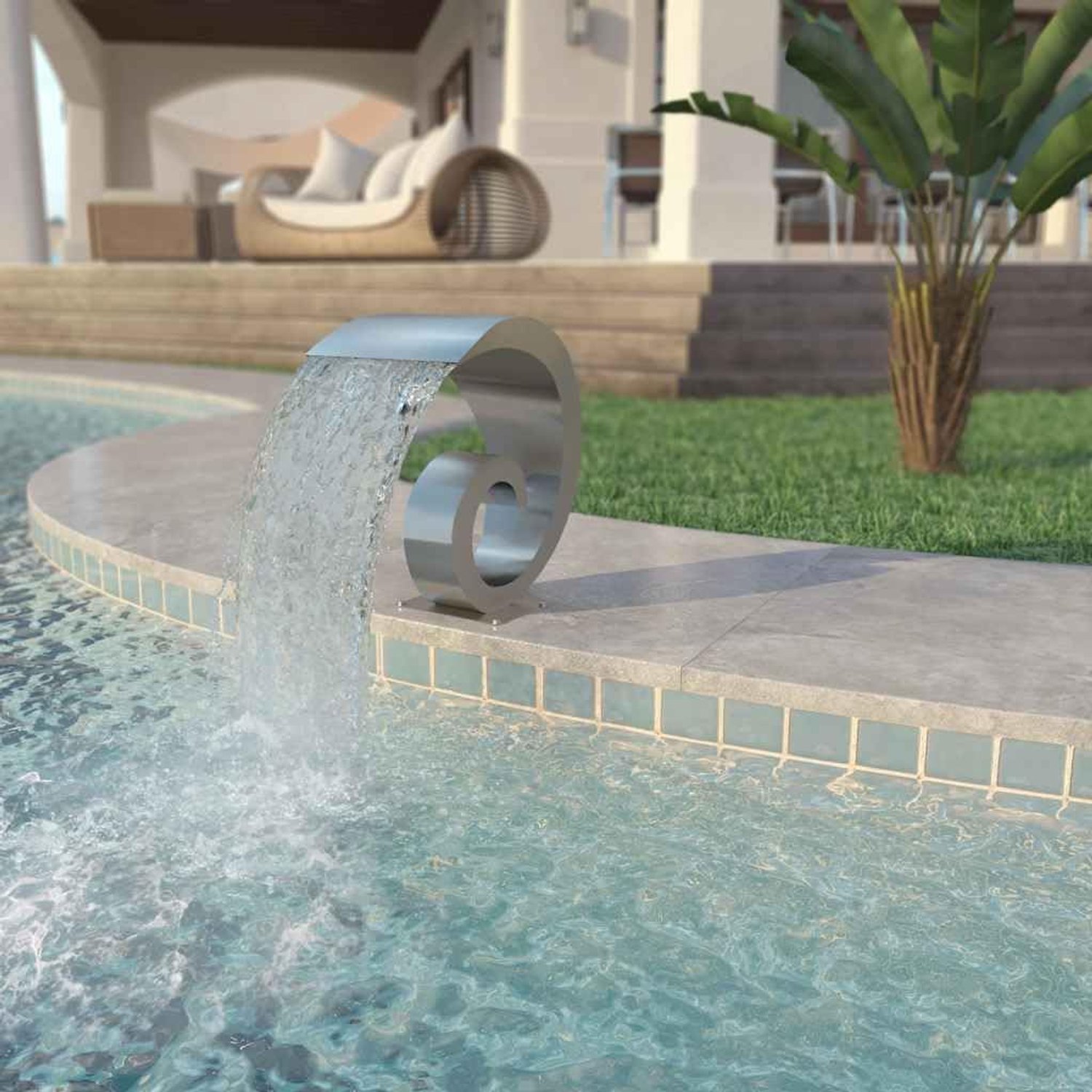 Waterval voor zwembad, roestvrij staal, 50 x 30 x 53 cm, waterfontein voor tuin, vijver, zwembadbouw met slangaansluiting
