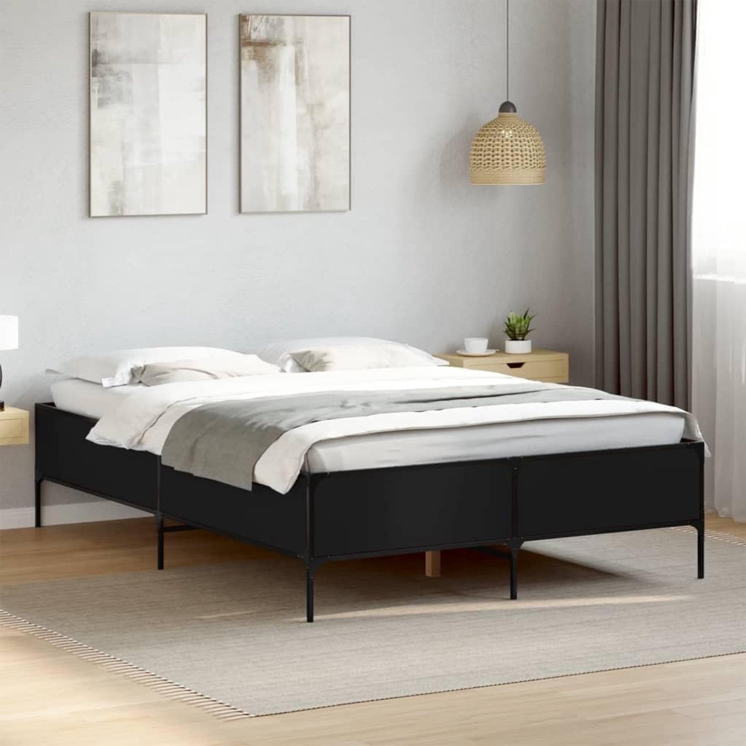 Hout metalen bedframe LED slaapkamer 140x190 cm zwart