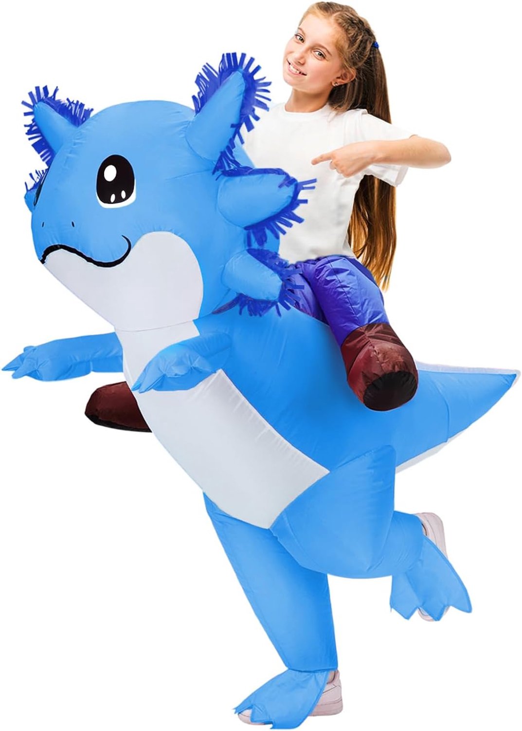 Kostuum Axolotl voor volwassenen, mannen en vrouwen, Halloween-kostuums, opblaasbaar kinderkostuum, opzittende axolotl-kostuum voor kinderen, cosplay, party, blauw