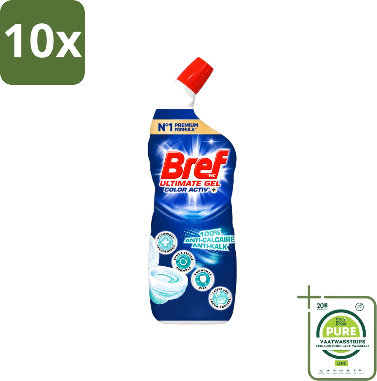10 x Bref WC - Color Activ+ - Toiletreiniger - Gel - Anti-Kalk - Oceaan - 700 ml - Grootverpakking - Vaatwasstrips - Toilet Reinigen - Anti-kalk - Oceaanfrisse Geur - Toilet Reinigingsgel - Toilet Schoonmaken