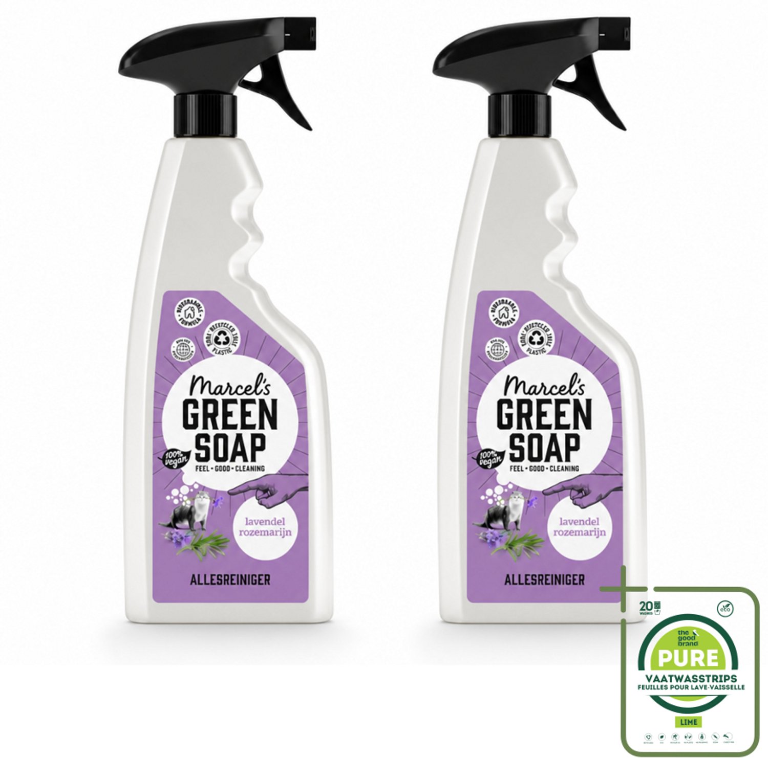 2 x Marcel’s Green Soap – Allesreiniger Spray – Lavendel & Rozemarijn – 500 ml - Grootverpakking - Vaatwasstrips - Allesreiniger Spray - Natuurlijke Reiniger - Plantaardige Zeep - Vet En Vuil Verwijderen - Tafel Reinigen