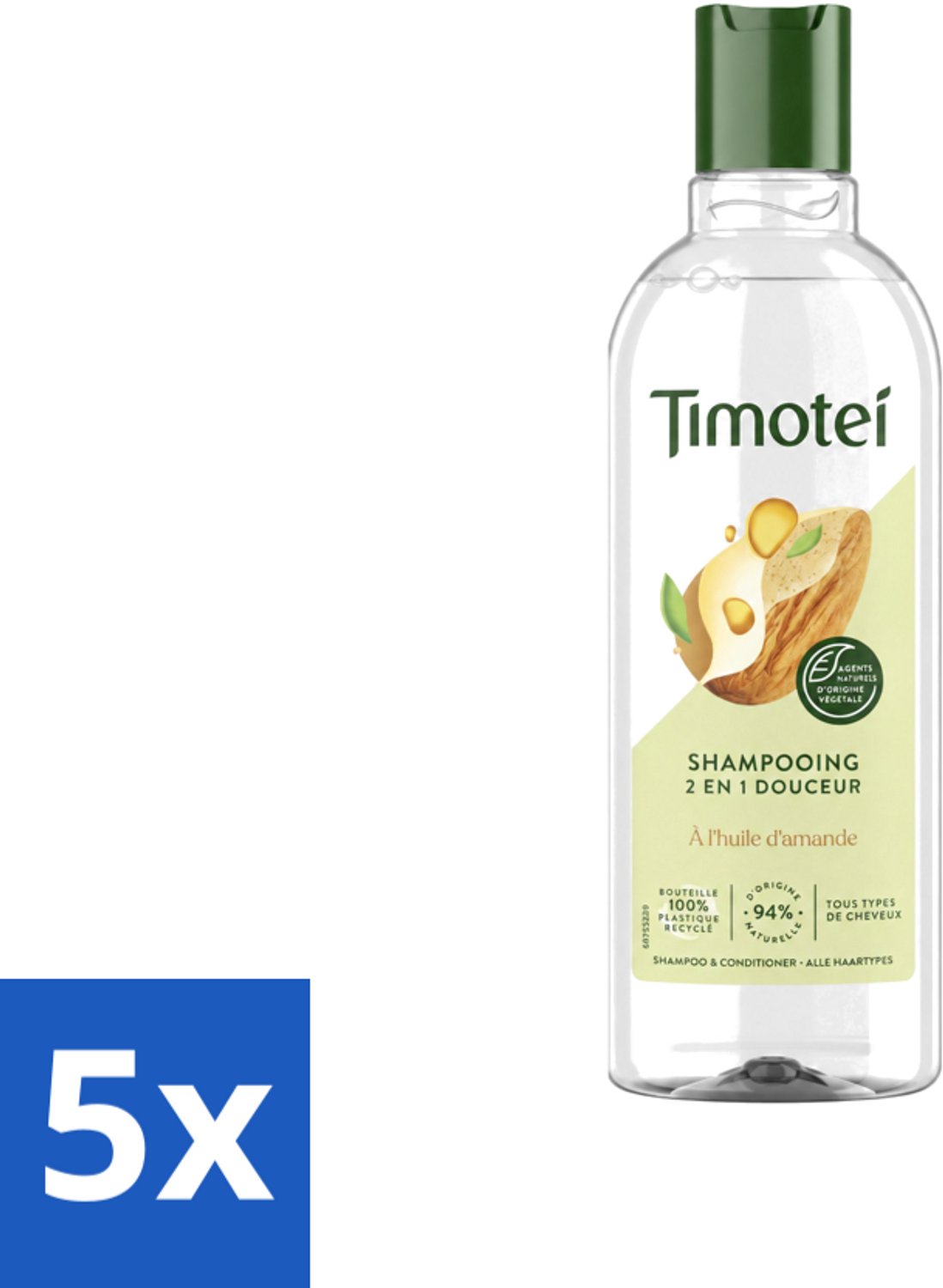 5 x Timotei - Shampoo - Amandelolie - 2in1 - Alle haartypes - 300ml - Voordeelverpakking - 5 stuks