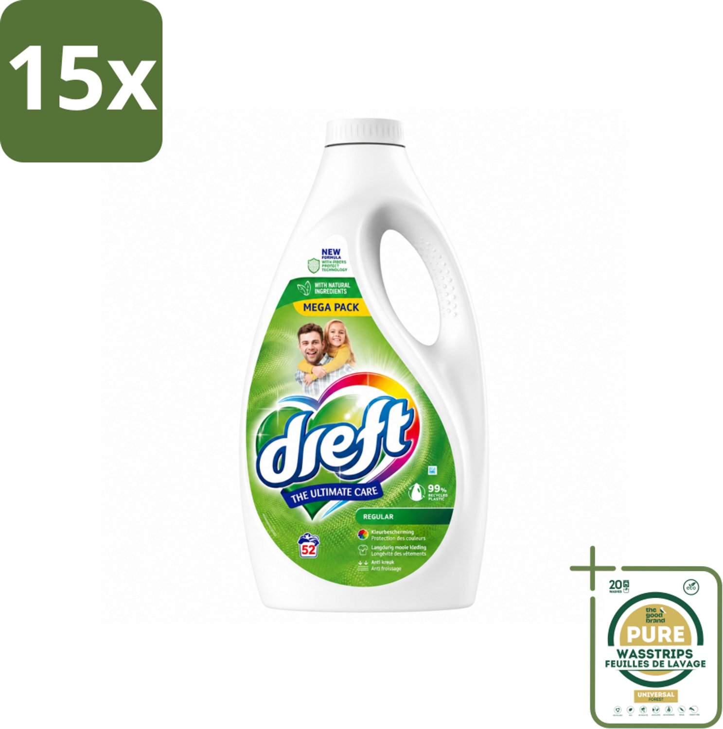 15 x Dreft – Regular – Vloeibaar Wasmiddel – 2,34 liter – 52 wasbeurten - Wasstrips - Vloeibaar Wasmiddel - Wasmiddel Voor Gekleurde Was - Geconcentreerd Wasmiddel - Wasmiddel Voor Witte Was - Wasmiddel Met Kleurbescherming