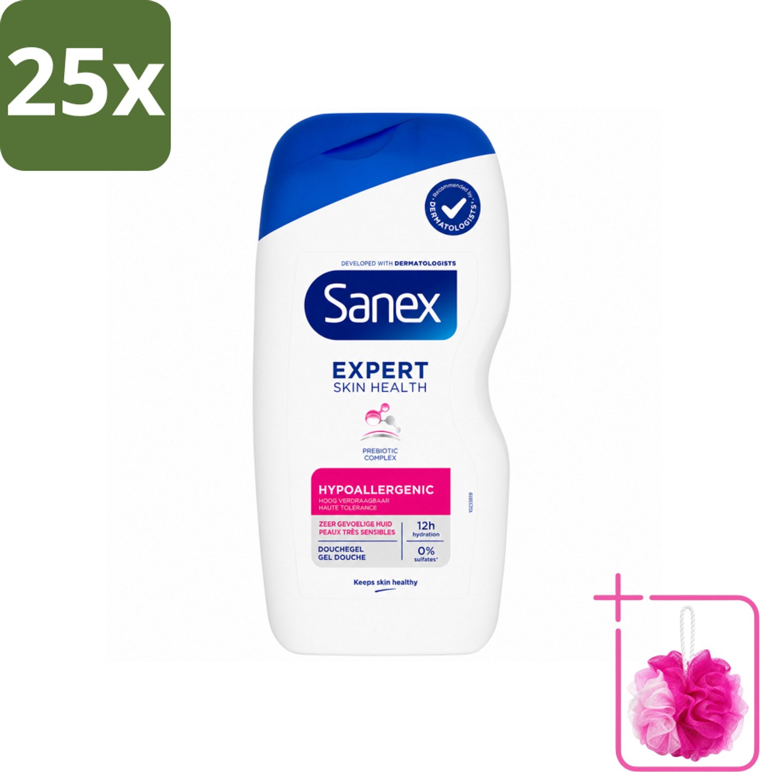 25 x Sanex – Douchegel – Expert Skin Health Hypoallergeen – 400 ml - Bulkverpakking - Gevoelige huid - Douchemop - Hypoallergenisch