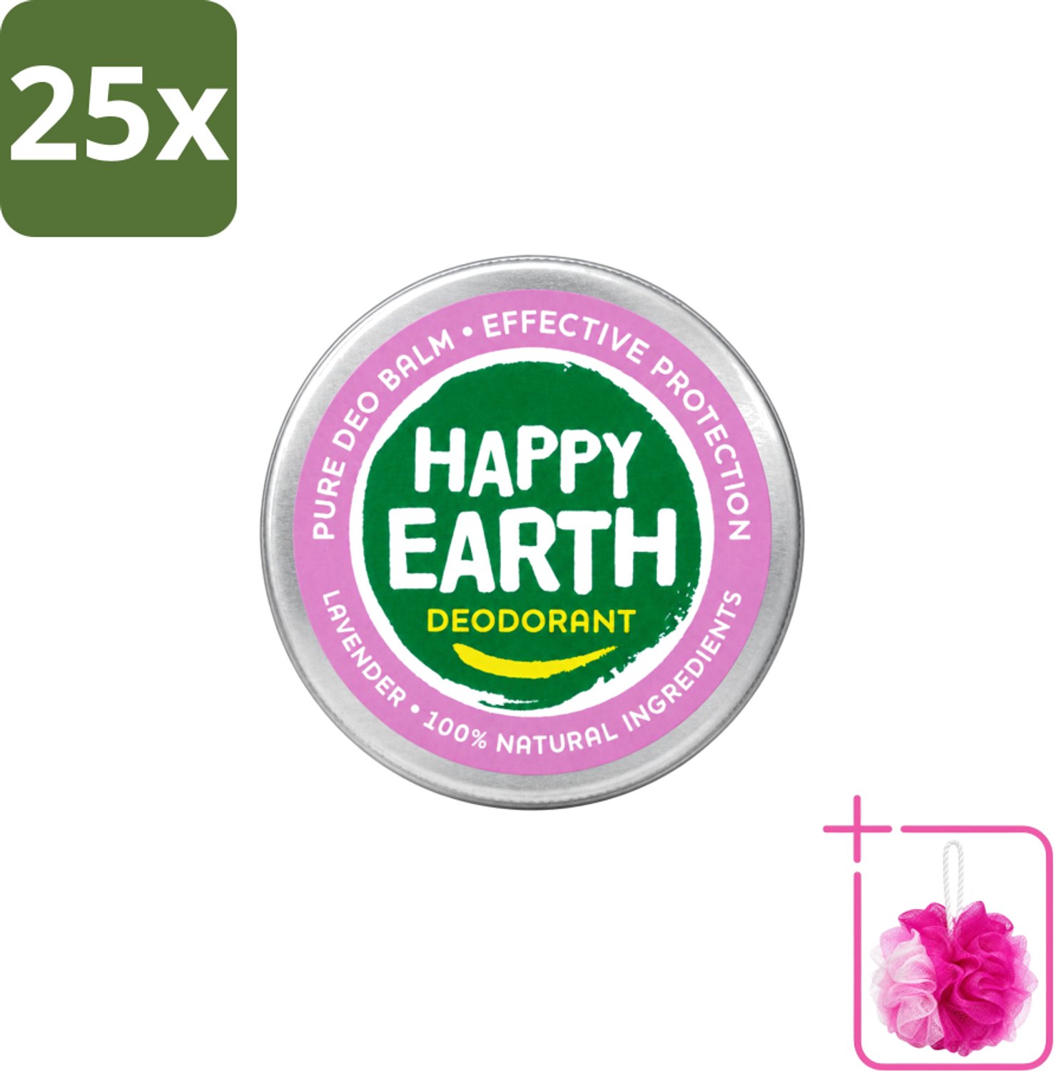 25 x Happy Earth – Deodorant Balm – 100% Natuurlijk Lavender – 45 g - Bulkverpakking - Natuurlijke deodorant - Douchemop - Frisse geur