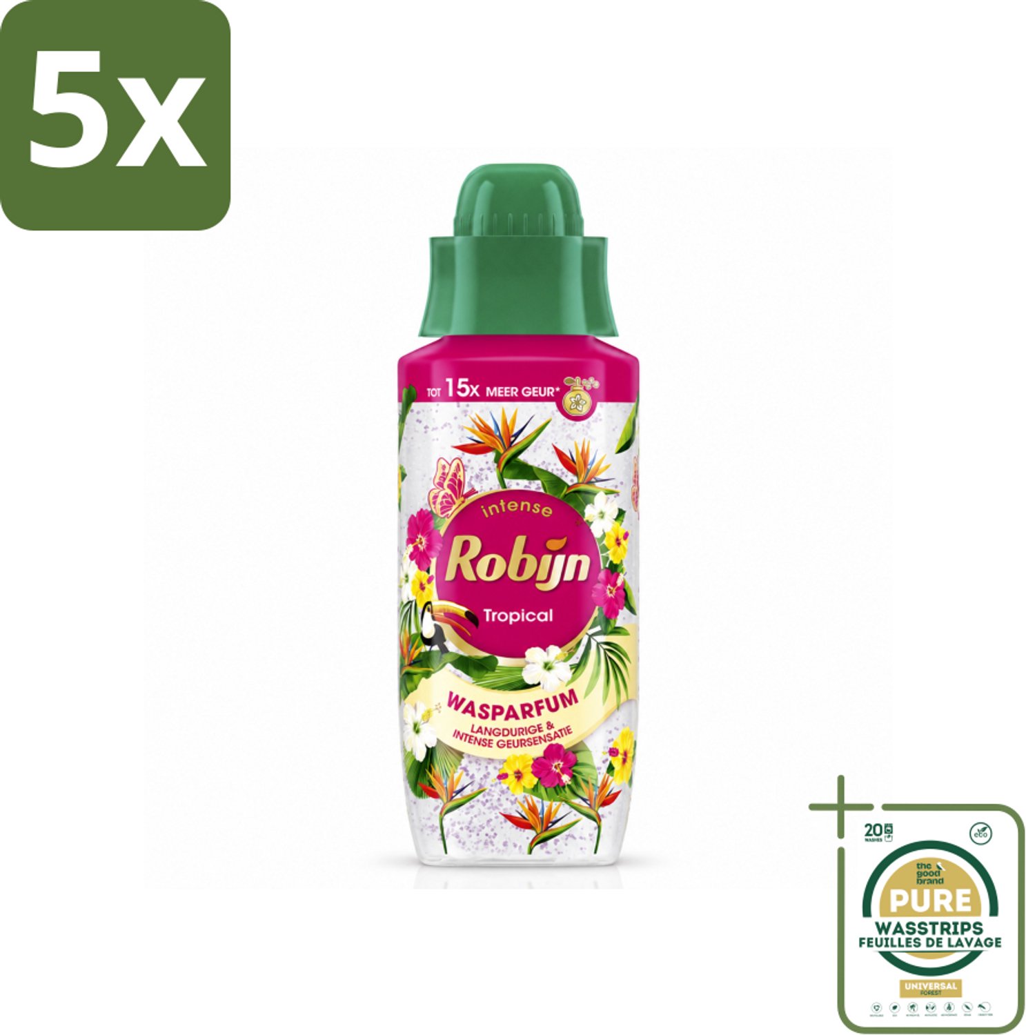 5 x Robijn – Wasparfum – Tropical – 342 ml - Wasstrips - Wasparfum - Tropisch - Geur - Wasverzachter - Wasmiddel