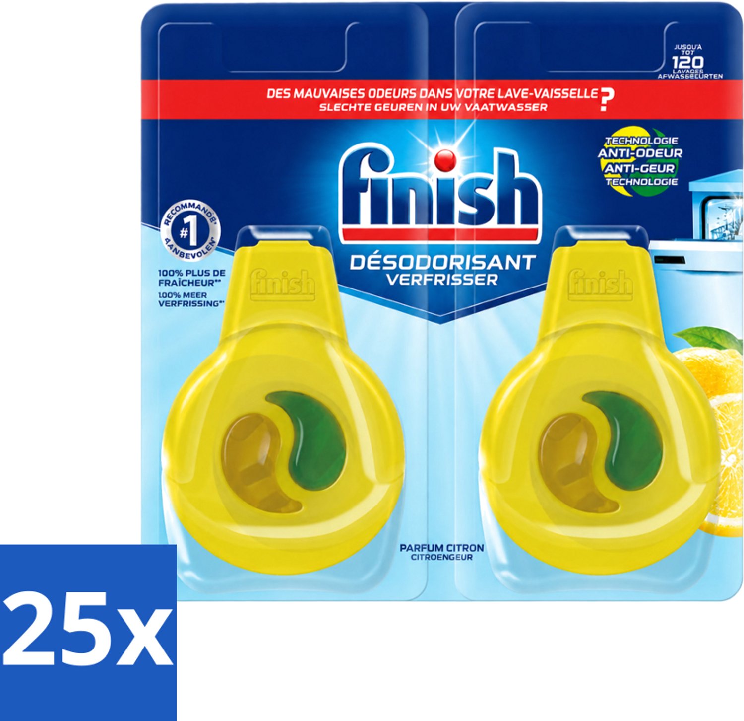 25 x Finish Deo Odorstop - Vaatwasverfrisser - Citroen Parfum - Anti-geur - Tot 120 Afwasbeurten - Voordeelverpakking - 25 stuks