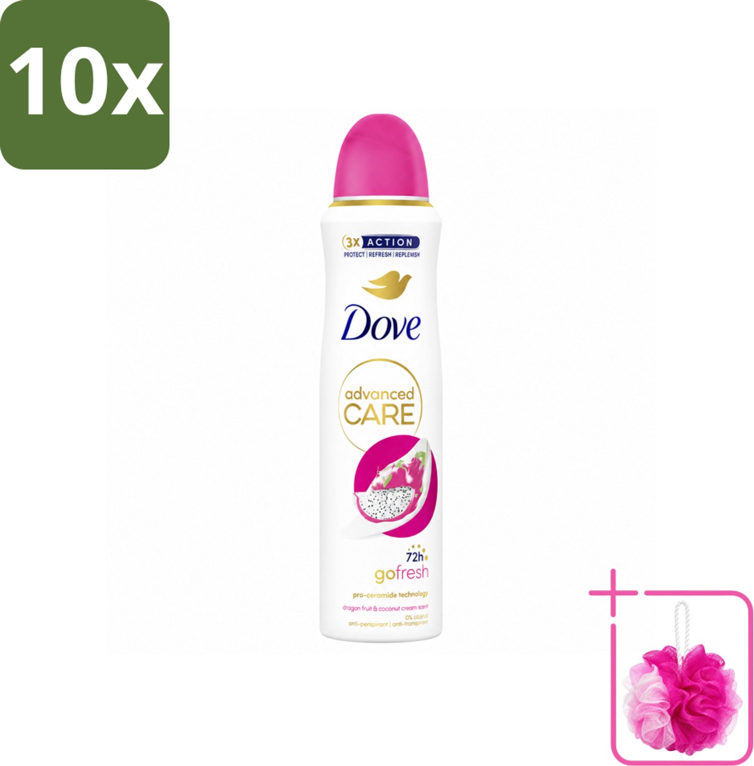 10 x Dove – Deodorant Spray – Dragon Fruit & Coconut Cream – 150 ml - Bulkverpakking - Anti-transpirant spray - Douchemop - Zweetvermindering