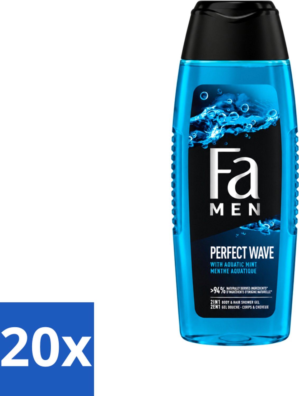 20 x Fa Men - Perfect Wave - 2 in 1 Douchegel & Shampoo - Menthol - 250 ml - Voordeelverpakking - 20 stuks
