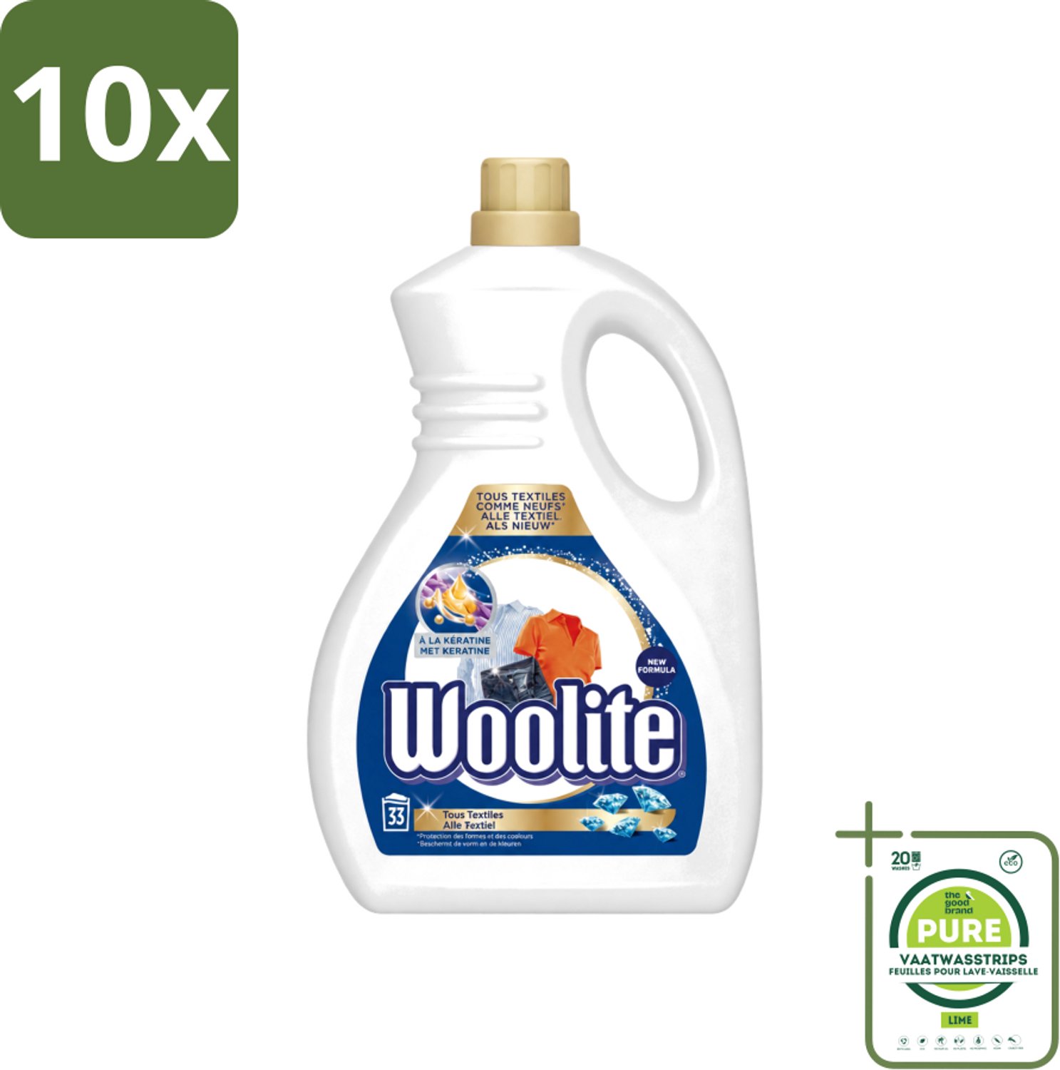 10 x Woolite Textile - Vloeibaar Wasmiddel - Met Keratine - Textiel Was - 33 Wasbeurten - 2L - Grootverpakking - Vaatwasstrips - Wasmiddel Textiel - Keratine Wasmiddel - Wasmiddel Voor Textiel - Wasmiddel Voor Kleding - Wasmiddel Met Keratine
