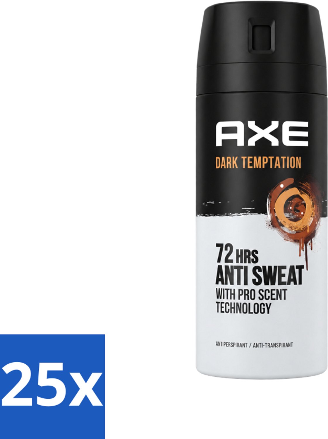 25 x Axe - Deodorant Spray - 72hrs Anti Sweat - Dark Temptation - 150 ml - Voordeelverpakking - 25 stuks