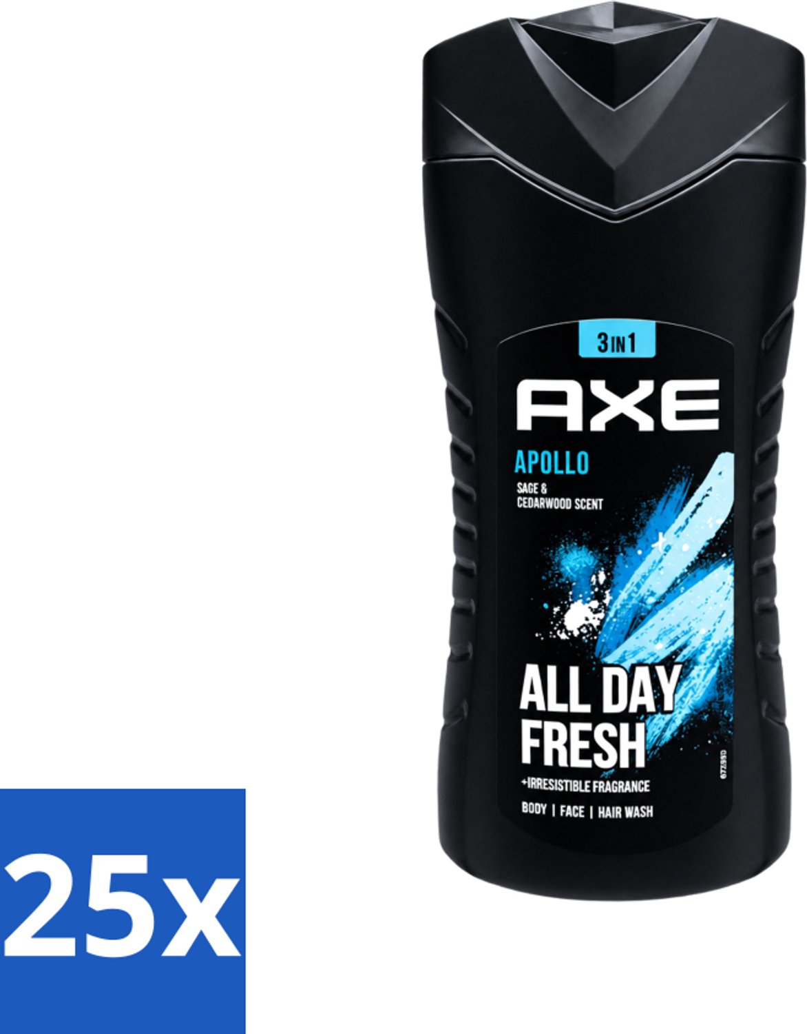 25 x Axe - 3-in-1 Douchegel - Apollo - Sage & Cedarwoord - All Day Fresh - 400 ml - Voordeelverpakking - 25 stuks