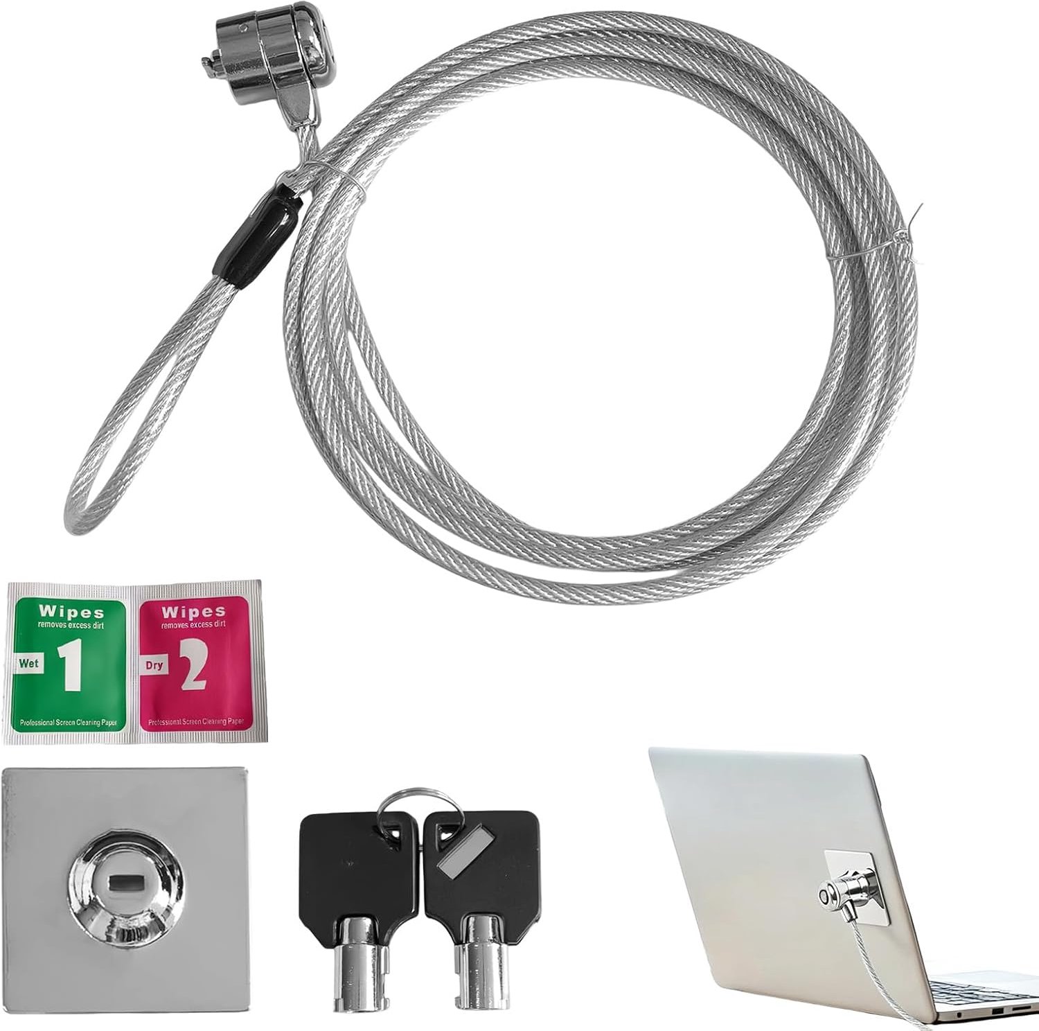 Laptopslot met 2 m koolstofstalen kabel, diefstalbeveiliging met cijfercombinatie, universele veiligheidskabel voor laptop, smartphone en tablet, flexibel bevestigingssysteem
