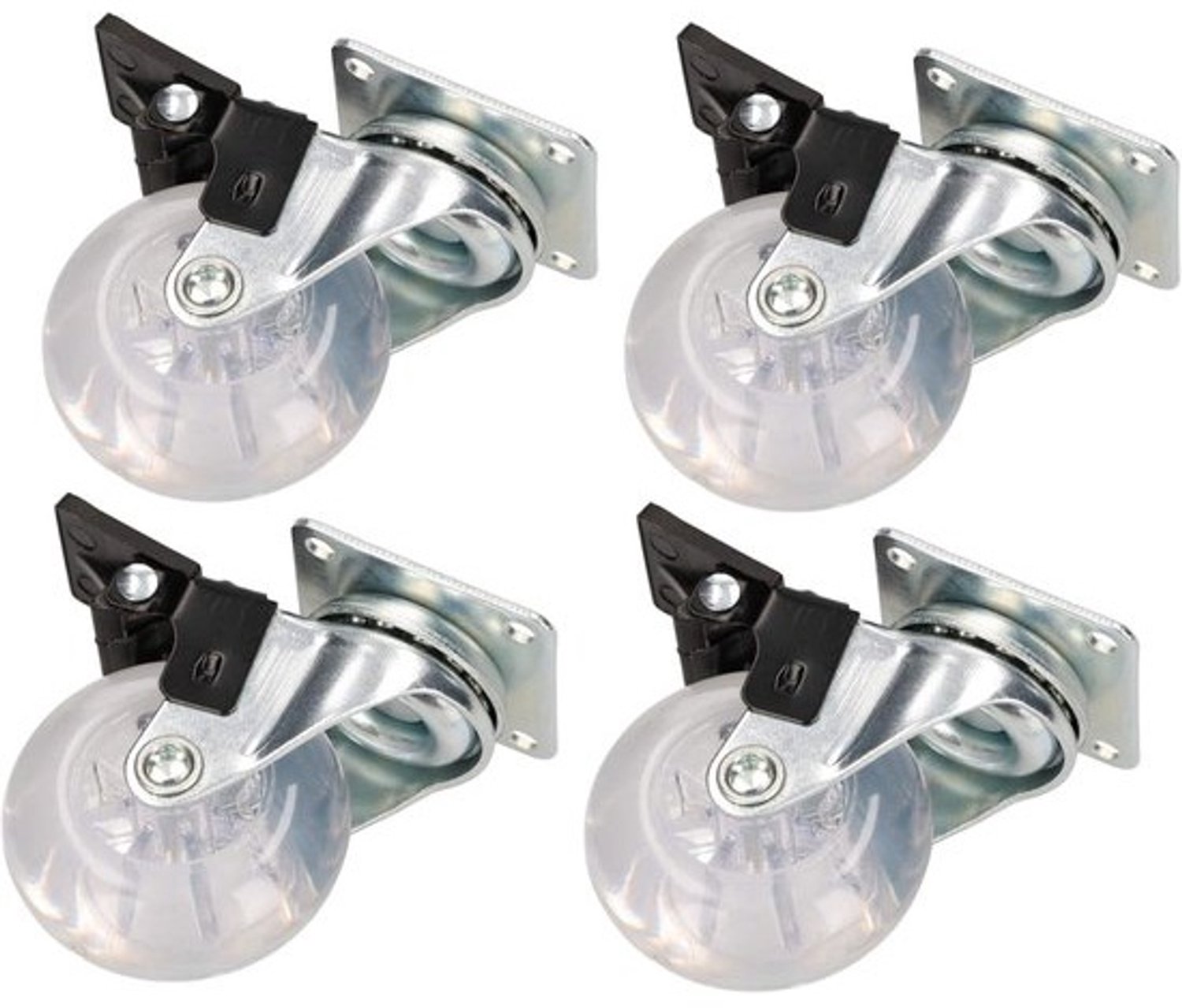 Meubelwielen met rem - Zwenkwielen met kogellagers - Meubels verplaatsen - Transparant rubber - Ø 50 mm - Zilver