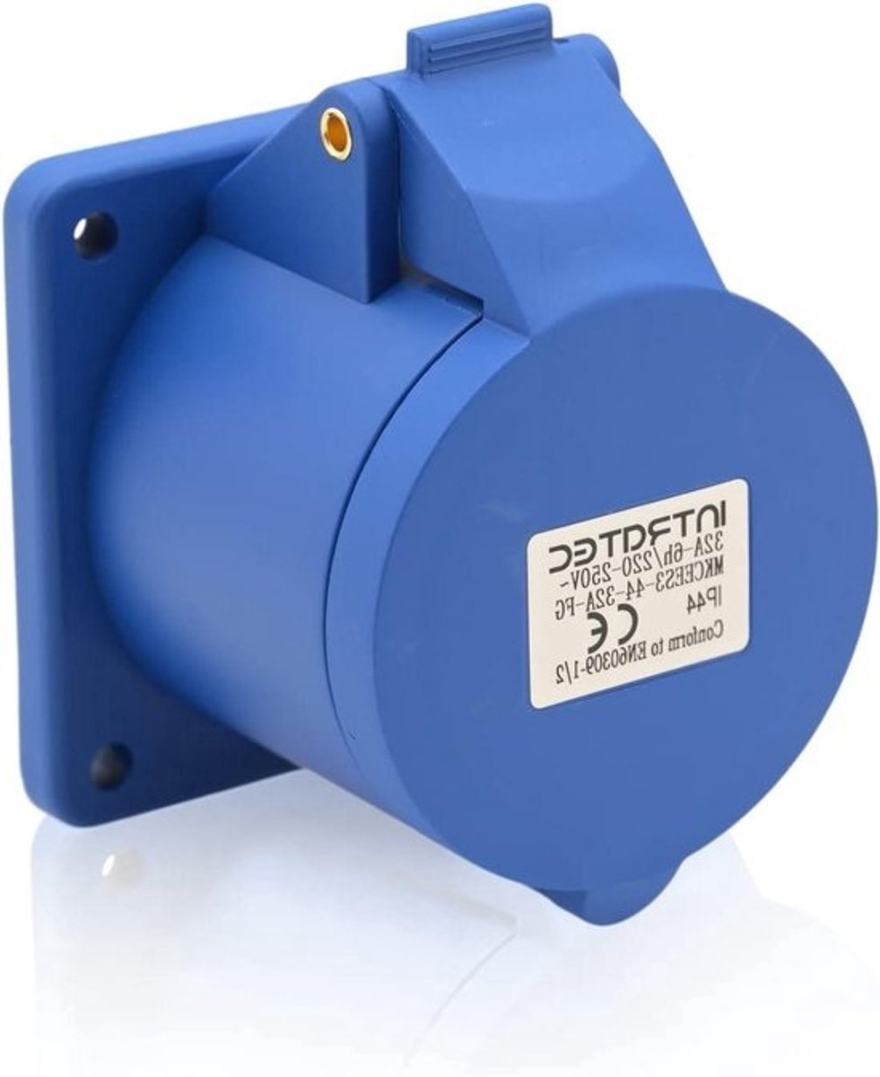 Inbouwstopcontact - Industriële stekker - Stroomvoorziening buiten - Slagvast polyamide - 32 A 3-polig - Blauw grijs
