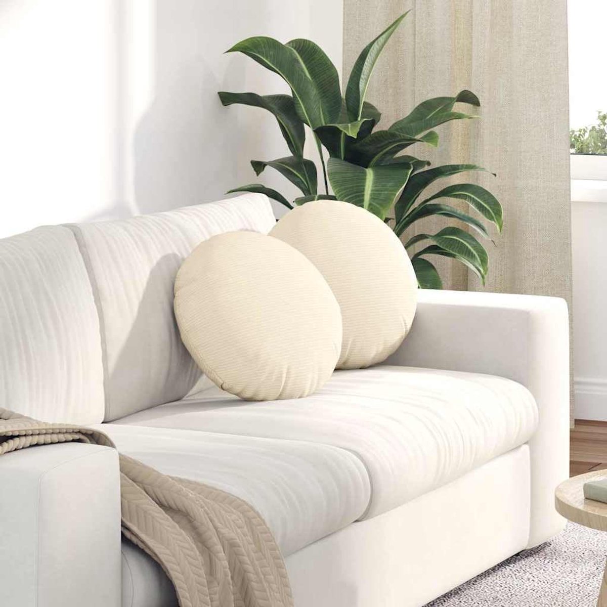 Kussens, crème, Ø 40 cm, met polypropyleen basis en polyestervulling, voor woonkamer, eetkamer en thuiskantoor