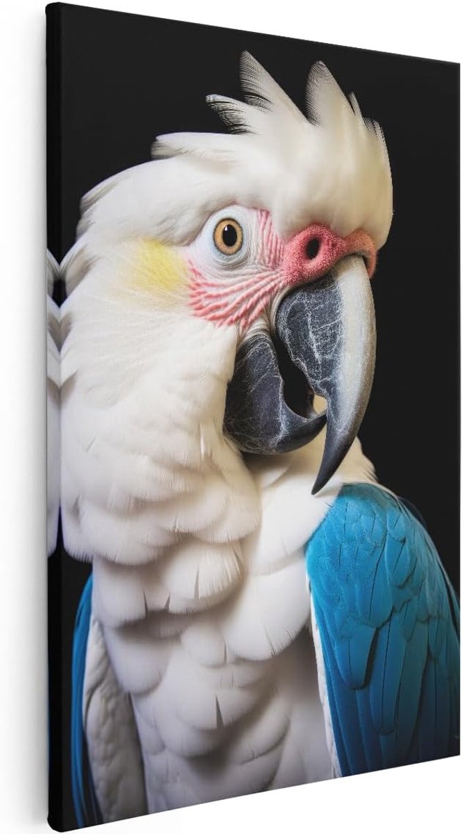Canvas Schilderij Kaketoe - 40x60 cm - Wanddecoratie Vogels - Muurdecoratie Dieren - Schilderijen Op Canvas - Wit