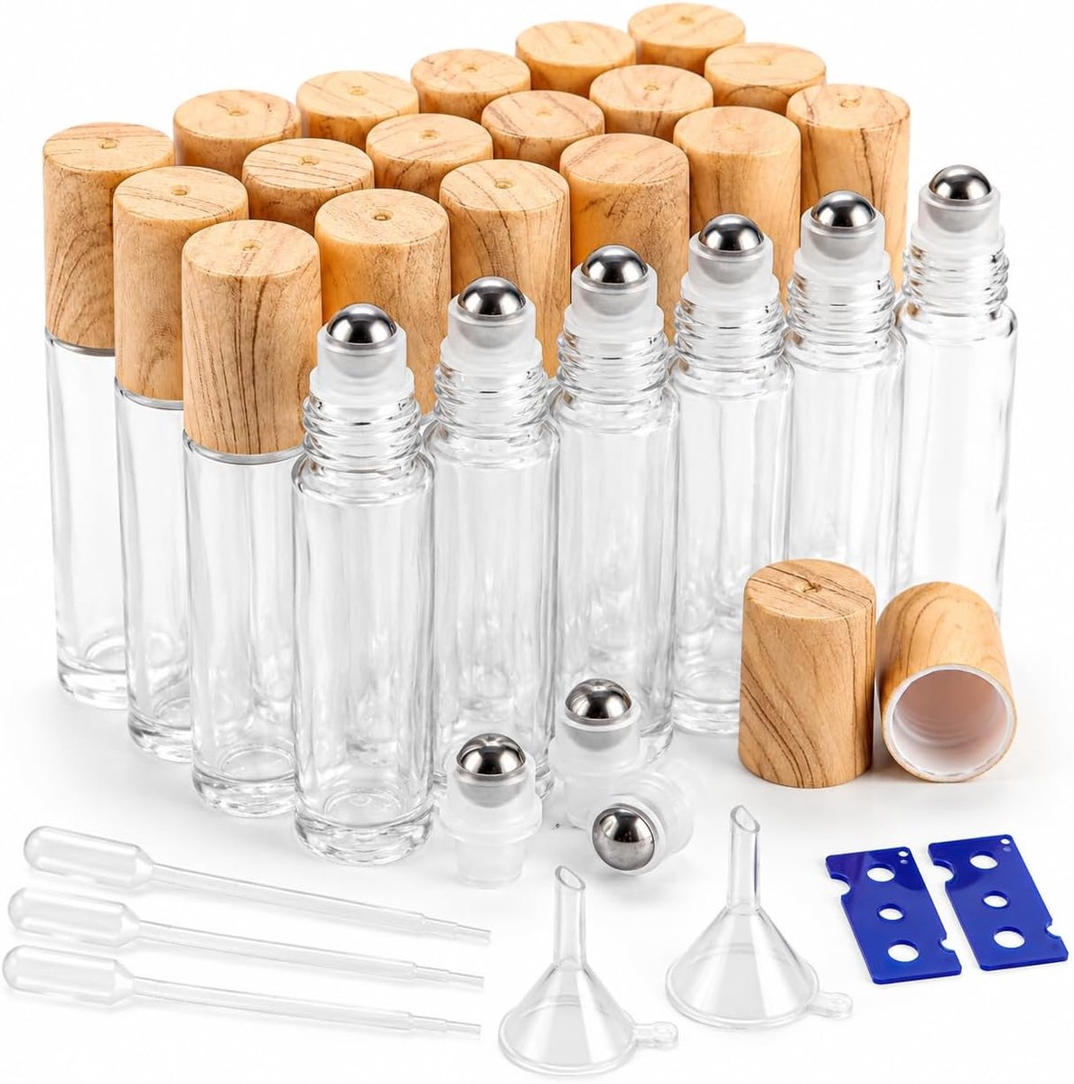 24 lege roll-on flessen, 10 ml, transparante glazen flessen voor etherische oliën, spa, massage, aromatherapie