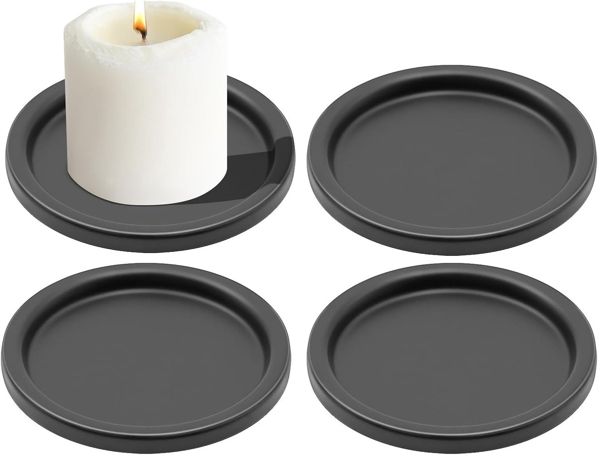 4 stuks, metalen kandelaar, stompkaarsen, kandelaar, zwart, 10 cm, kaarsenonderzetter, rond, kaarsenhouder voor bruiloft, huis, feest, decoratie