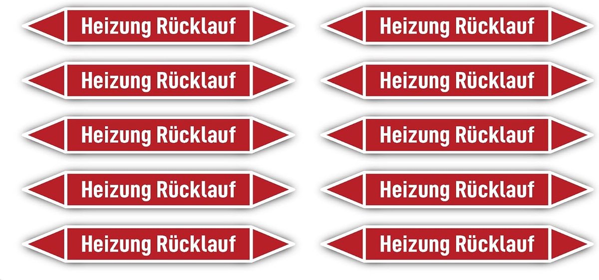 100x15 mm, 10 stuks - groep 2 - Stoom - leidingmarkering - volgens DIN 2403 - Taal: Duits - verwarming terugloop