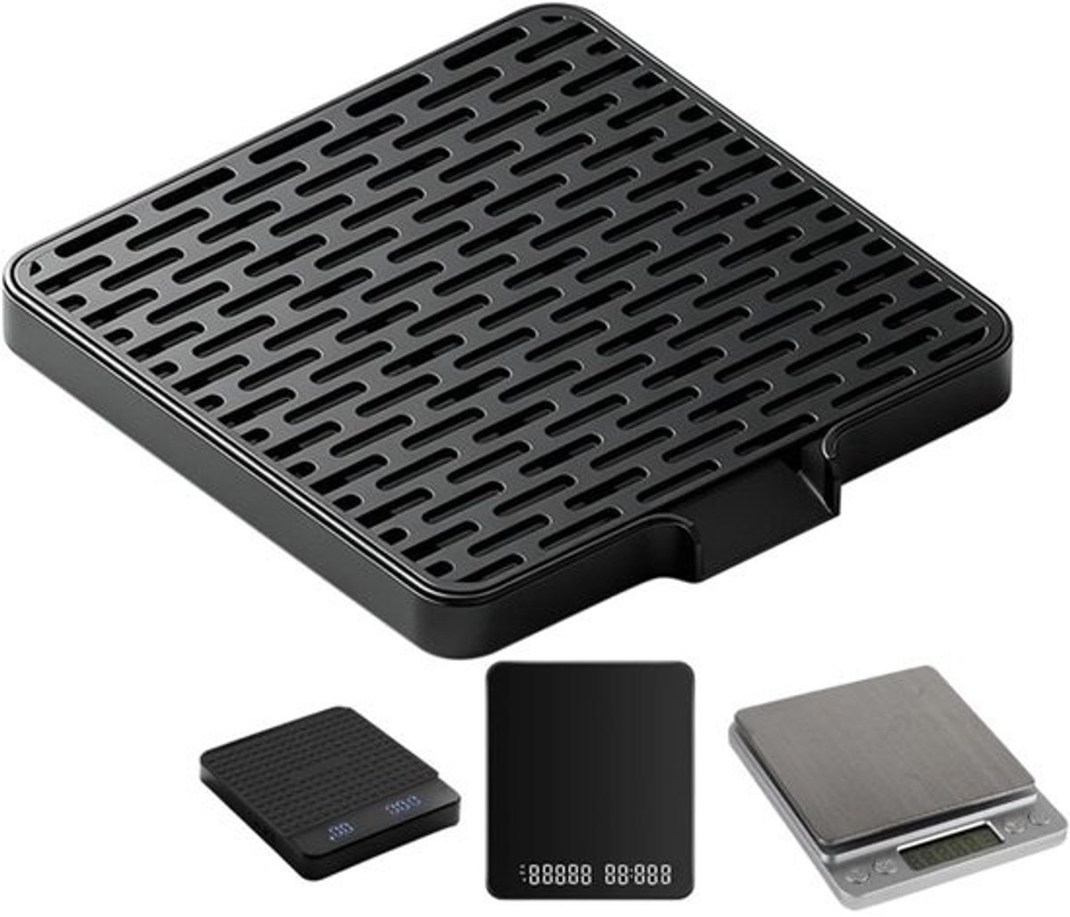 Koffieweegschaal Druppelvanger - Dubbellaags Zelfdrainerend - Hygiënisch Koffiestation - Stabiele Antislip Plaatsing - 14cm Breed - Zwart