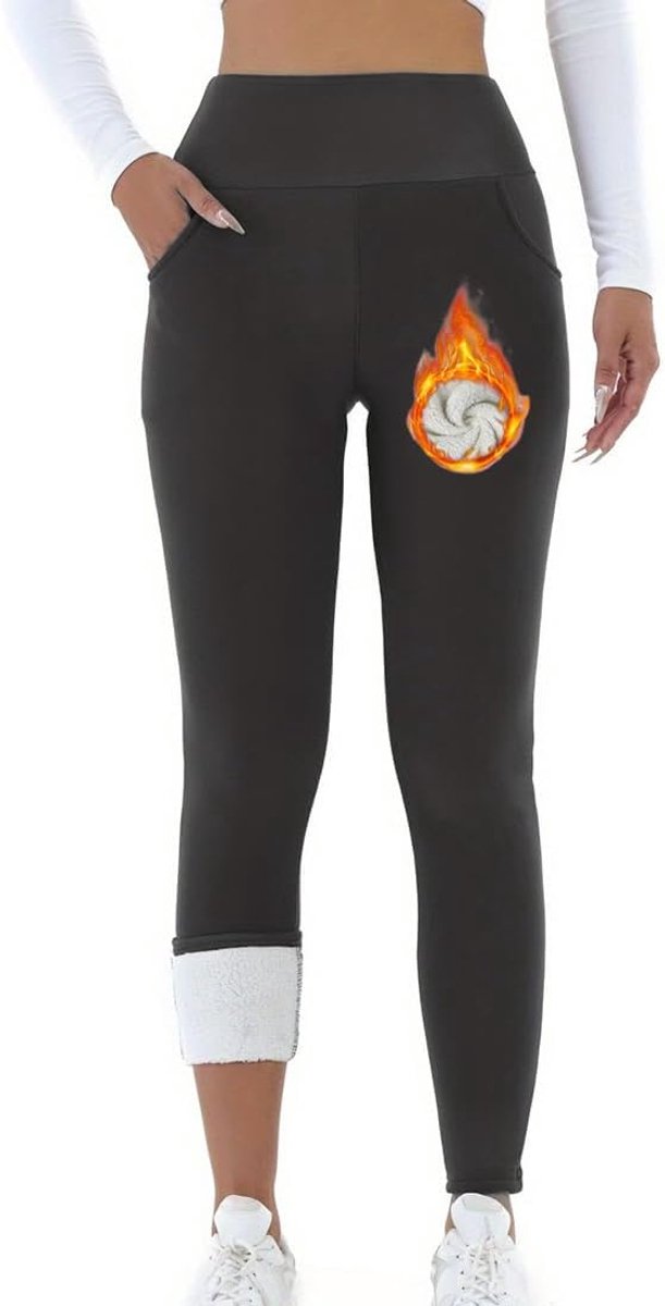 Leggings voor dames, winter, fleece, dik, thermische sportbroek, push-up leggings, warm, voor de winter, hoge taille, met fleece voering