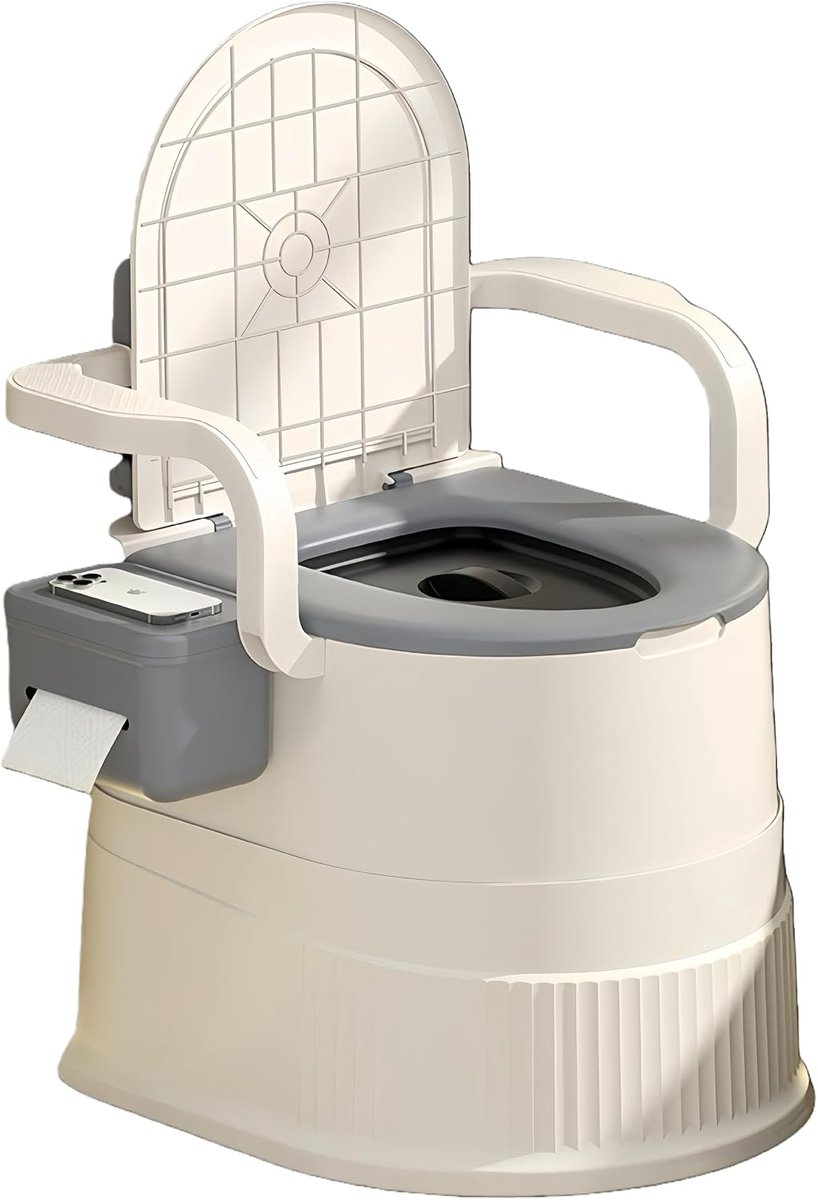 toiletstoel met rugleuning en armleuningen, ergonomisch ontwerp, capaciteit 150 kg, gemakkelijk schoon te maken, ideaal voor ouderen, zwangere vrouwen, camping, camper, outdoor- en