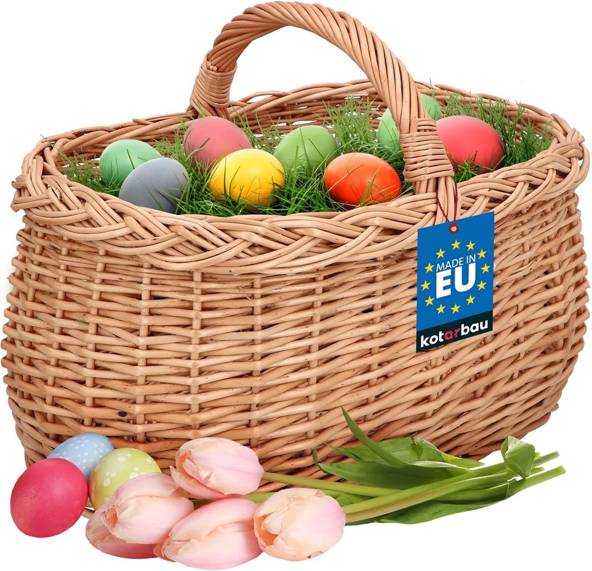 Rieten opbergmand - Naturel - 43 x 29 x 22 cm - Gevlochten Wilgentenen - Voor Boodschappen en Picknick