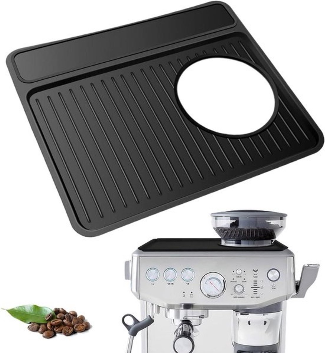Koffie Stempelmat - Siliconen Pad - Aanrecht Beschermen - Voedselveilig Materiaal - 23 x 20 cm - Zwart