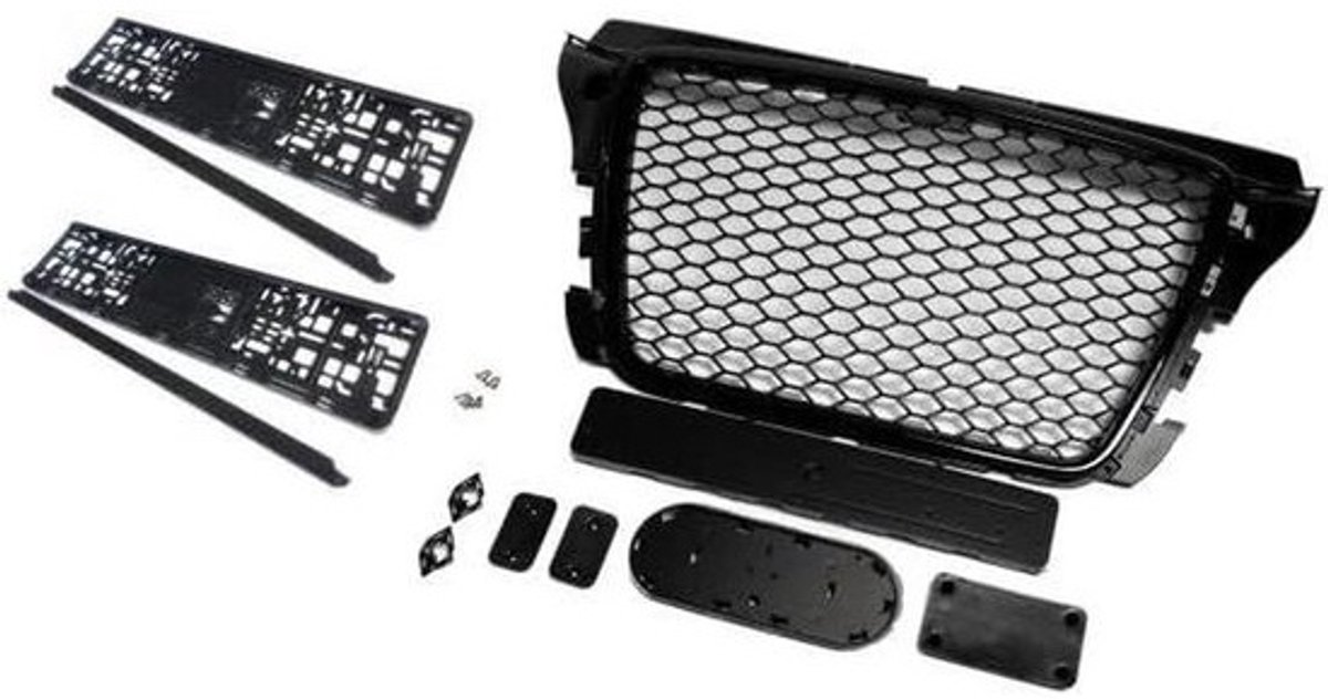 Sportgrill - Honingraatgrill - Auto styling - Met kentekenplaathouders - Facelift model - Zwart