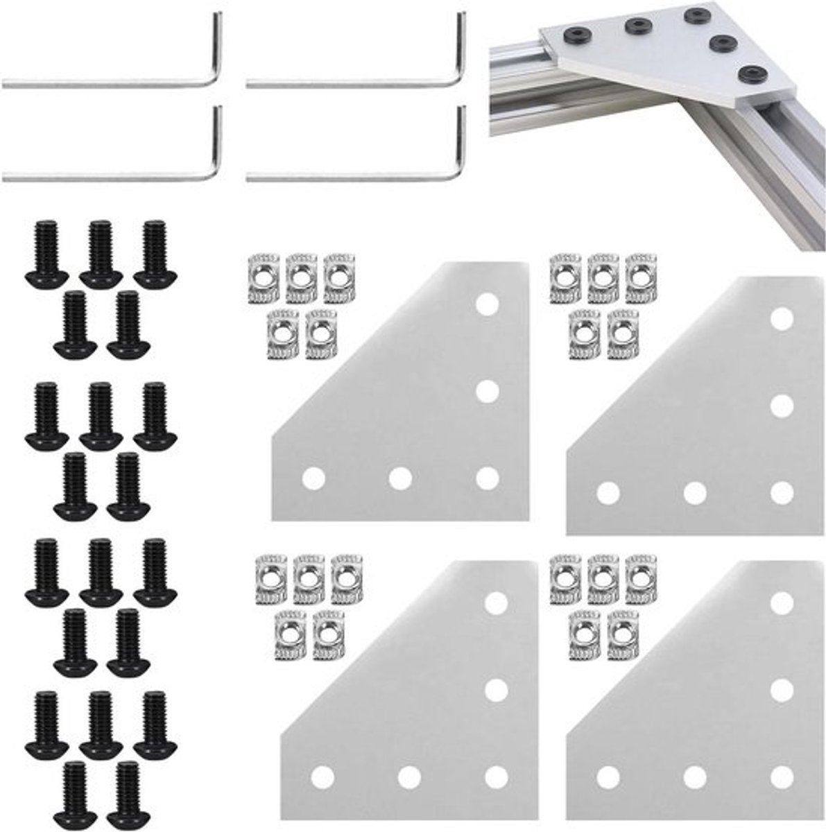 Verbindingsplaten - Hoekbeugels - Frame Assemblage - Aluminium Legering - 4 Stuks - Zilver