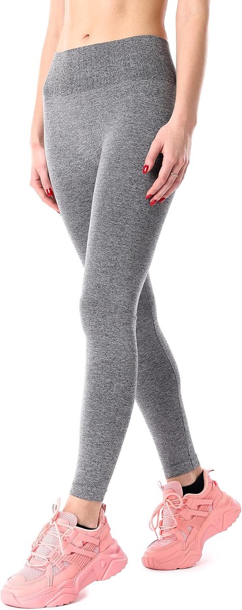Style MSGI056 Naadloze dameslegging met brede comfortabele tailleband, zwart-melange, L