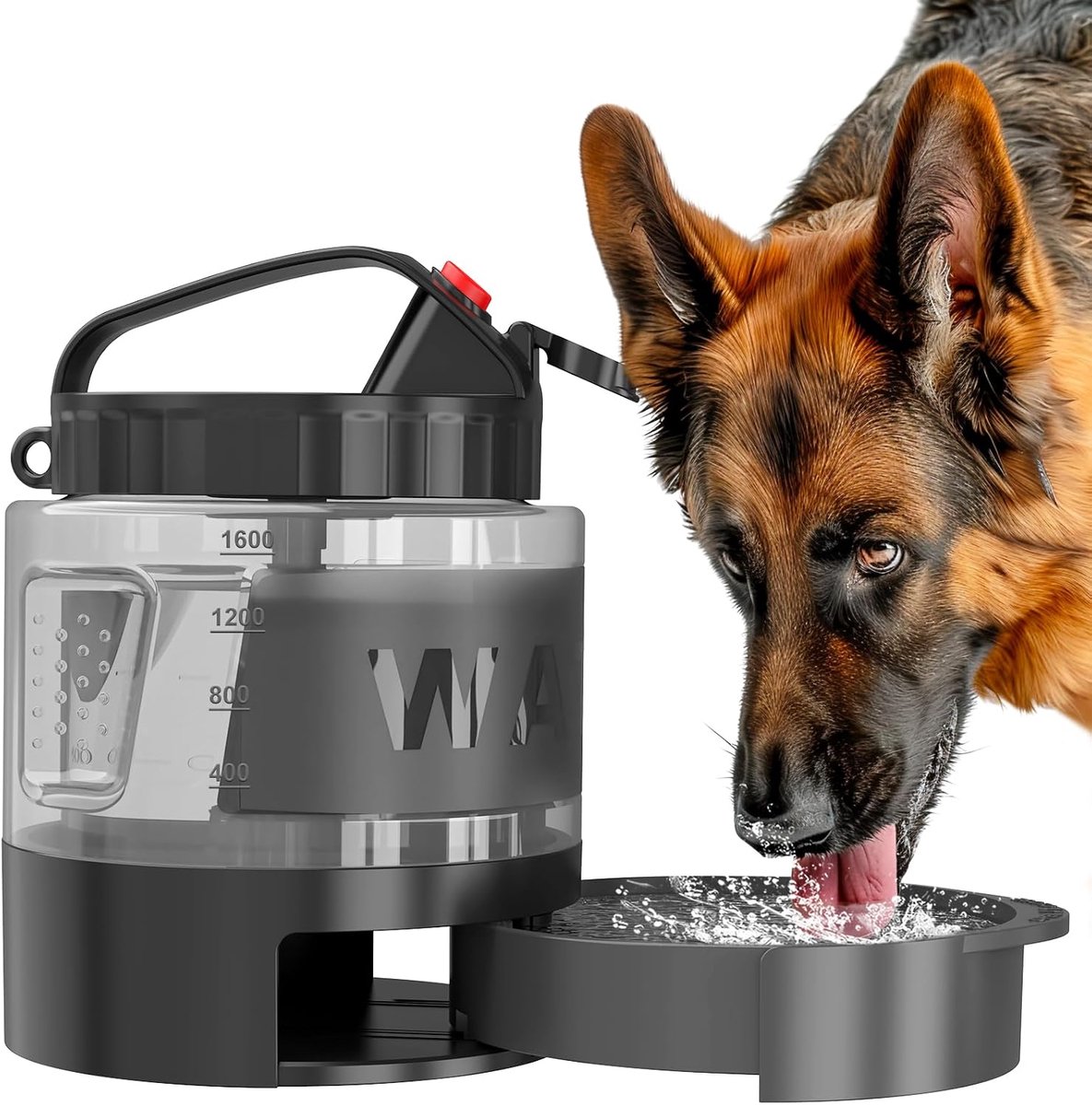 lesotc 1600 ml drinkfles voor honden, draagbare XXL extra grote hondendrinkfles voor onderweg, camping en reizen voor grote honden (zwart)