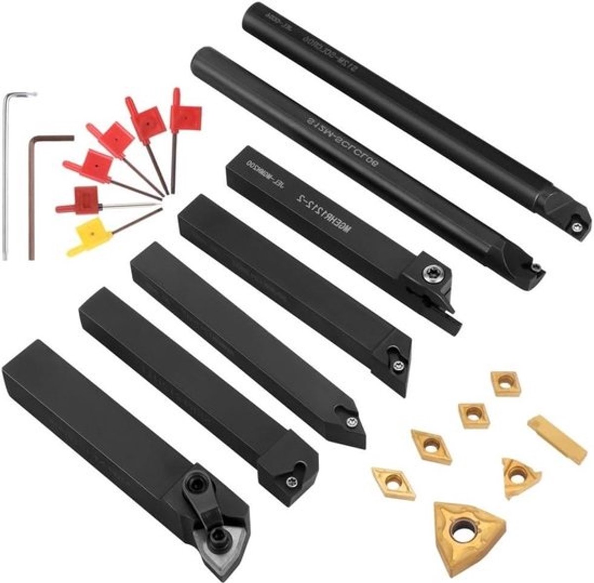 Draaibank Gereedschap Set - Indexeerbare Houders - Metaal Bewerken - 7 Stuks Set - Diverse Maten - Zwart