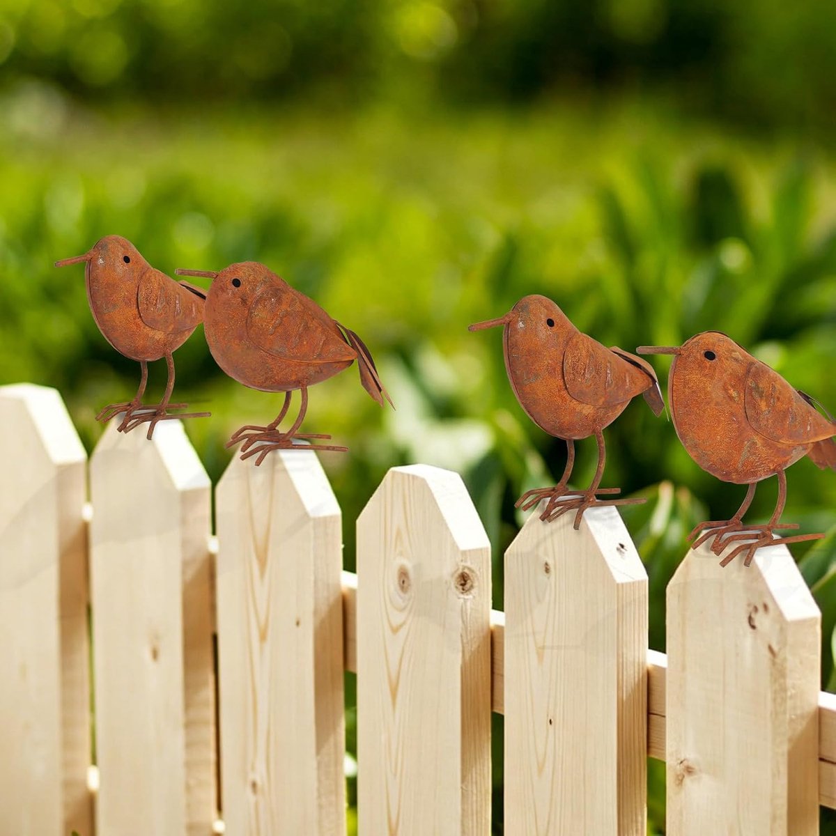 4-delige tuindecoratieset roestige vogels, decoratief roest, tuindecoratie voor buiten, weerbestendig (4 x vogels)