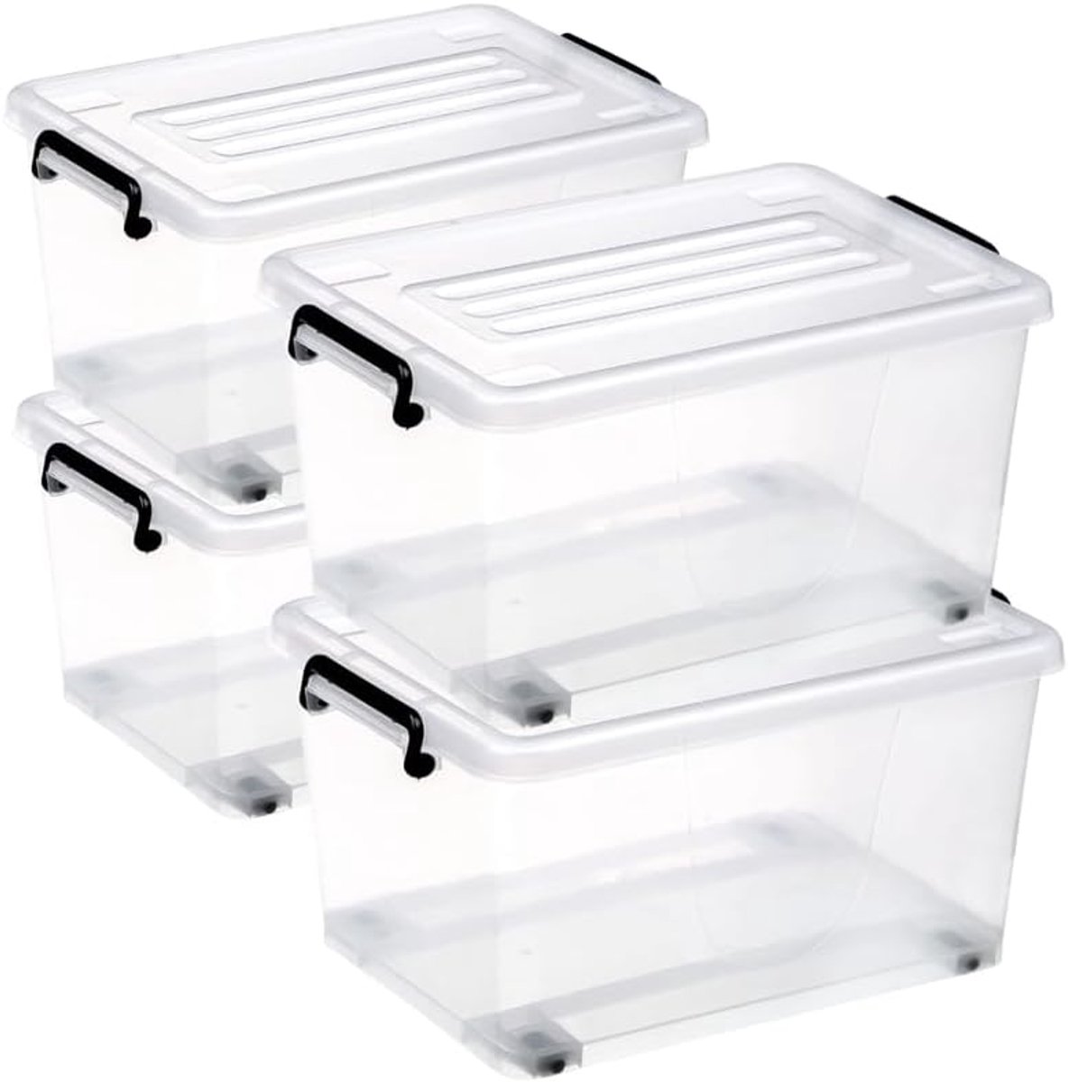 4-delige set opbergboxen met deksel, 50 liter