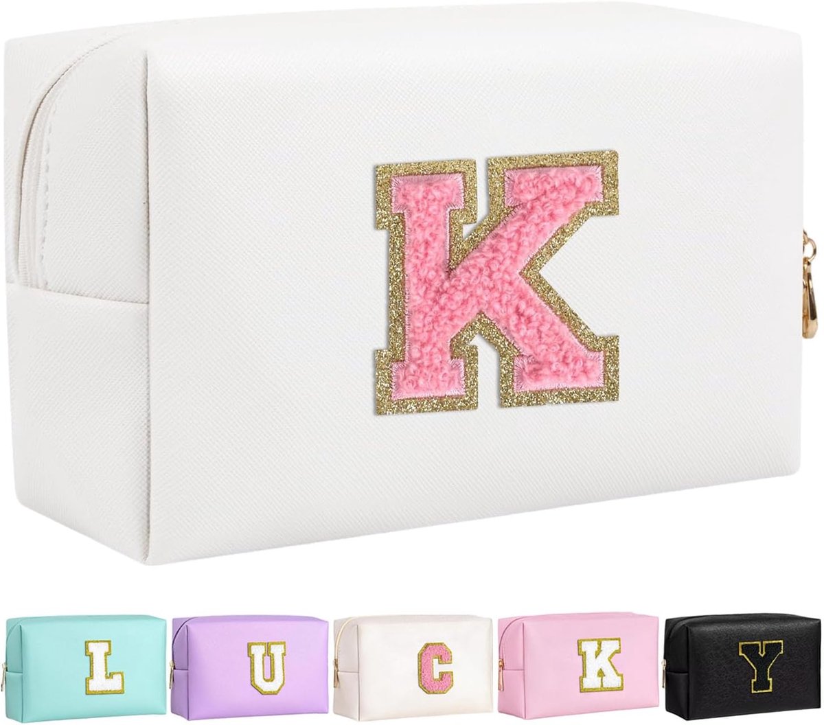 Make-Uptas Voor Meisjes en Vrouwen, Gepersonaliseerde Make-uptasjes Met Initialen Waterdichte PU-leren Reisorganizer Met Rits Toilettas Cosmetische Tas Make-uptas Verjaardagscadeaus