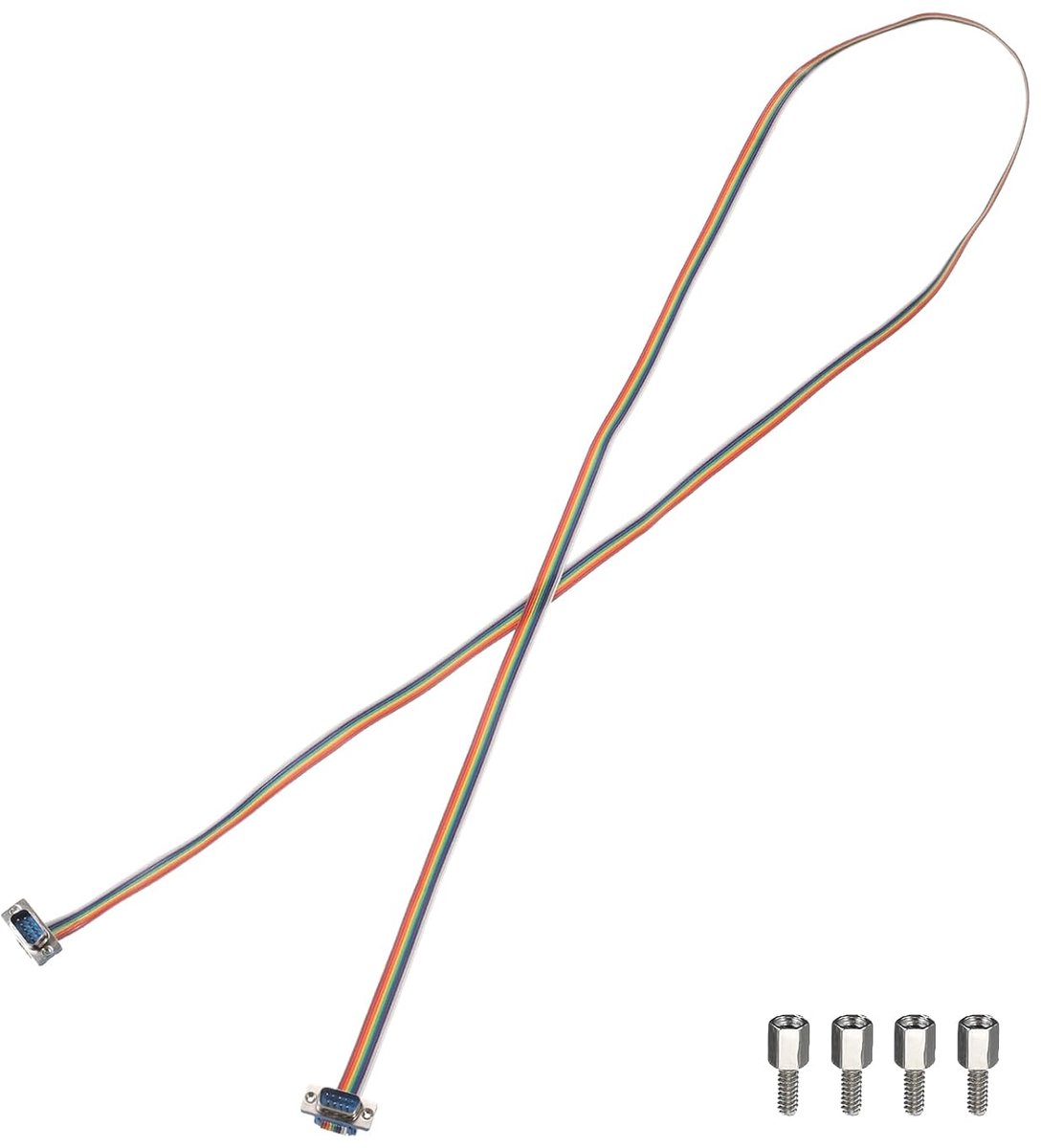 Regenboogkabel platte bandkabel DB9-stekker naar DB9-stekker 59 inch lengte 2,54 mm rasterbroodplank jumperkabel voor elektronische projecten