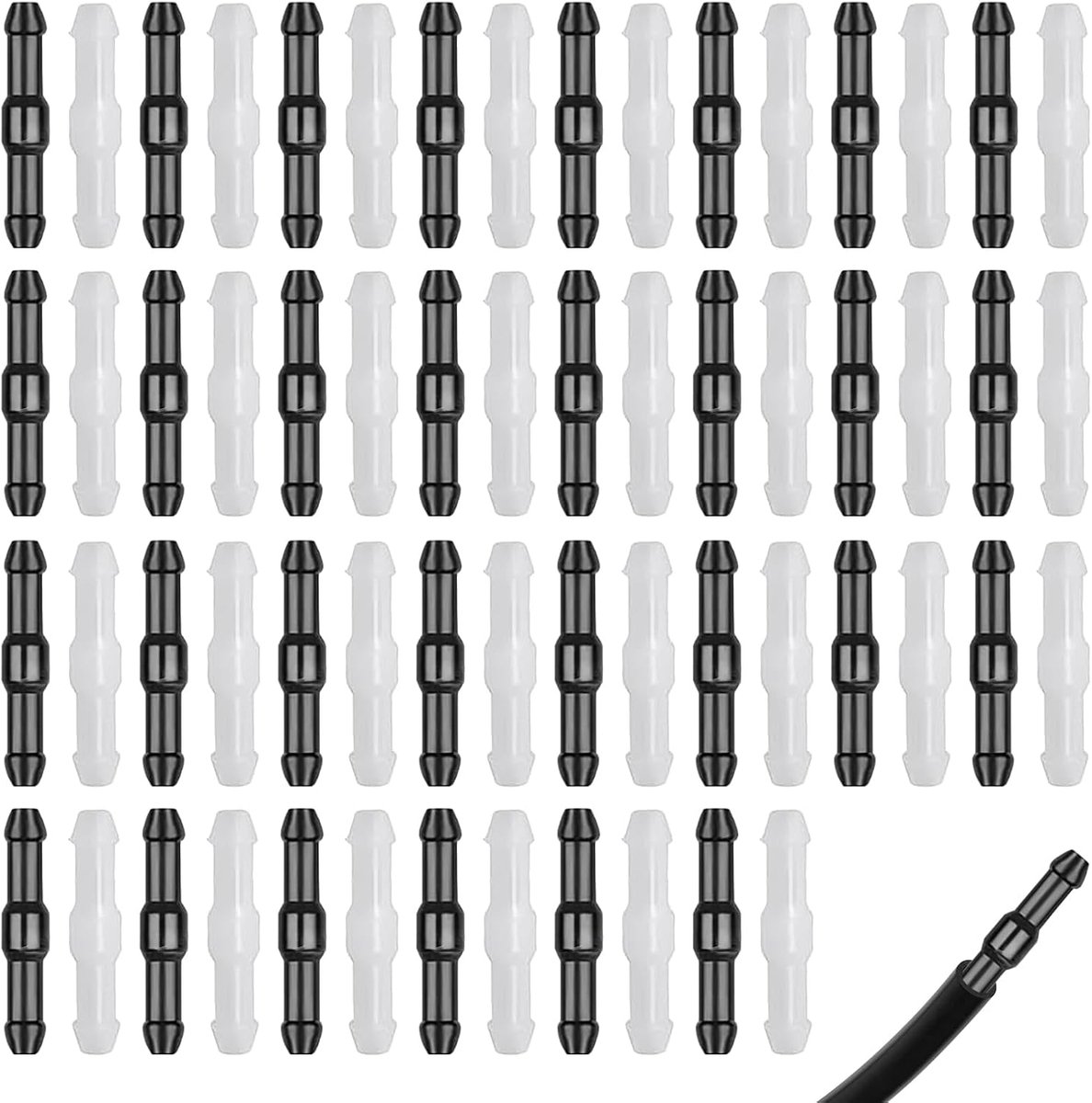 Reparatieset voor ruitenwisserslangen, 4 mm, met 60 slangverbinders, voor ruitenwasinstallatieslang, onderdrukslang auto, slangverbinding, universeel (zwart/wit)