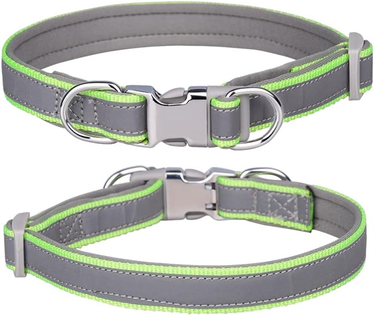 nylon halsband met veiligheidsgesp, verstelbare huisdierhalsbanden met zachte neopreen vulling voor kleine/medium/grote honden (S fit hals 26-42cm, groen)