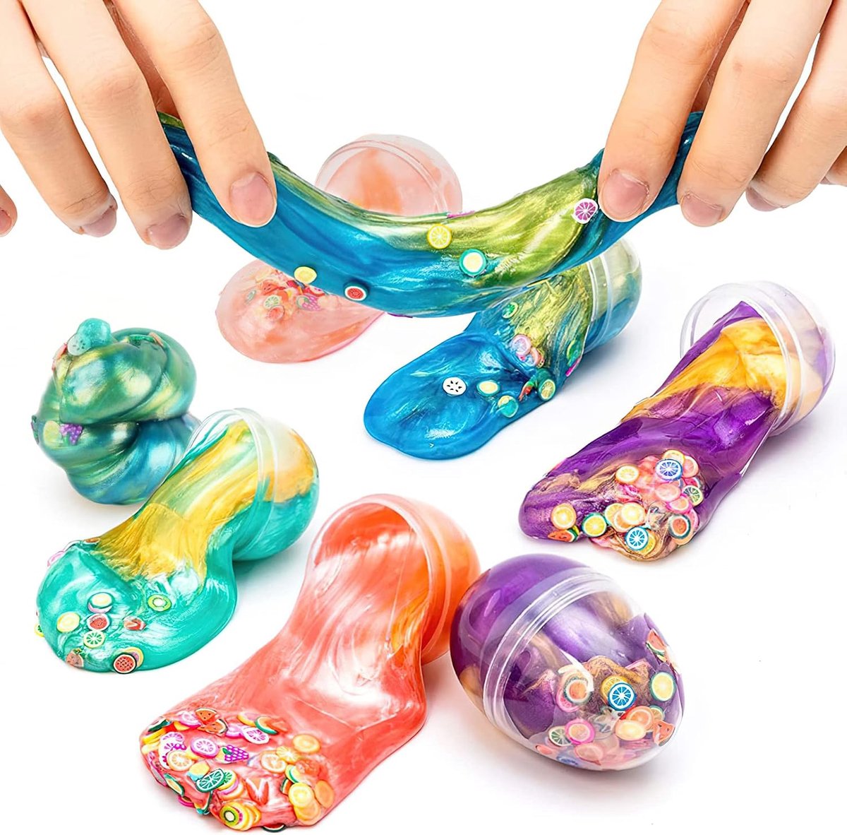 Slijm-eierset, paasslijm-eieren, antistress speelgoed voor volwassenen en kinderen, cadeau voor Pasen, mand, 4 x 6 cm