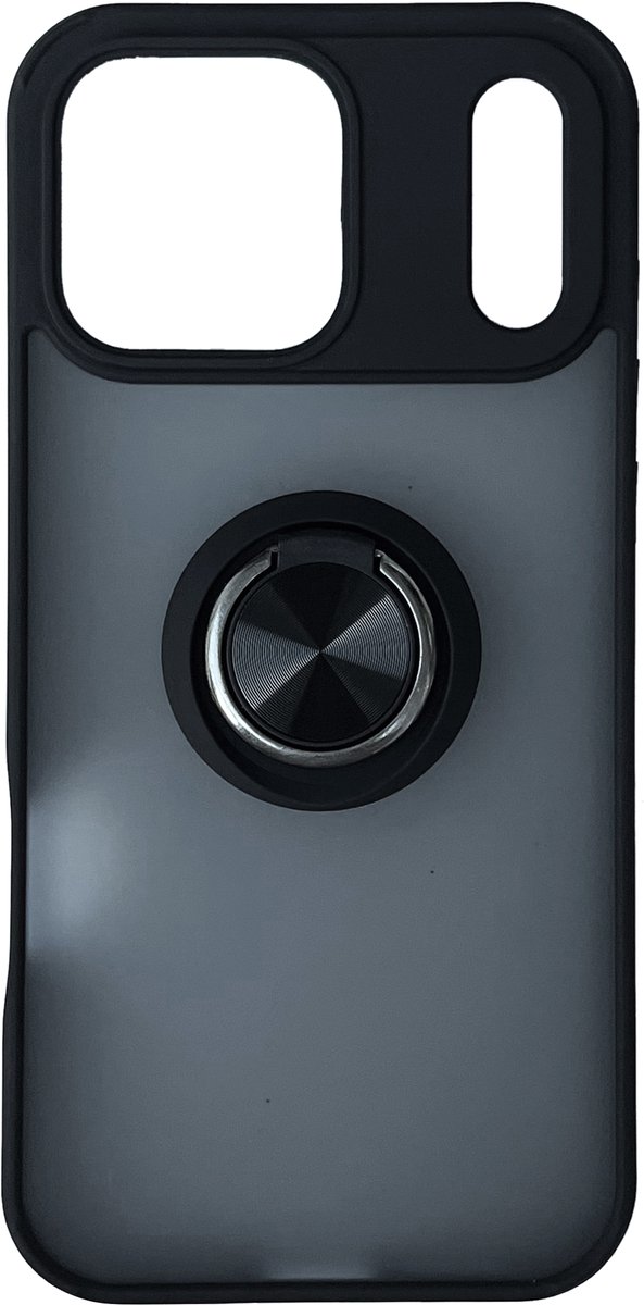 Hoesje Geschikt voor Apple iPhone 18 Pro Max - Zwart - Casemania Matte Hybrid Back Cover met Vingerhouder - Smartphone Telefoonhoesje met Ring