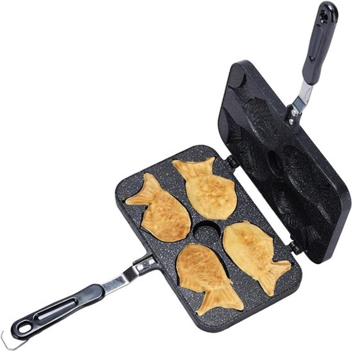 Taiyaki Viswafmachine - Wafelijzer Visvorm - Bakken en Grillen - Dubbelzijdig Verwarming - 375 x 24 cm - Zilver