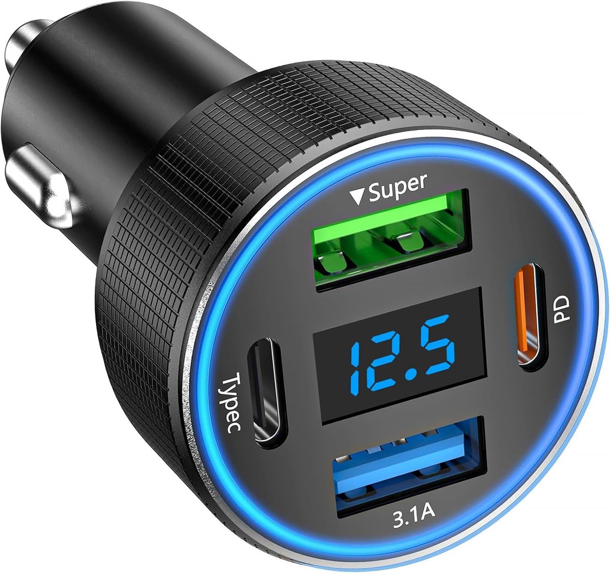 66 W autolader, USB-C, snellader voor mobiele telefoon, 4 poorten