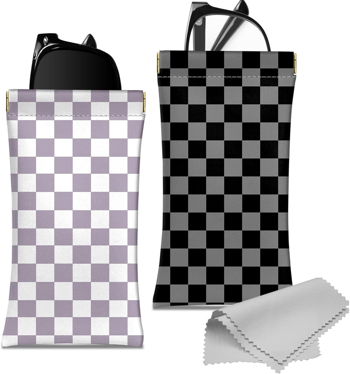 2 STKS Bril Case Lenzenvloeistof Zonnebril Pouch Draagbare Squeeze Zacht Leer met Reinigingsdoek Leuke Vrouwen Mannen Meisjes