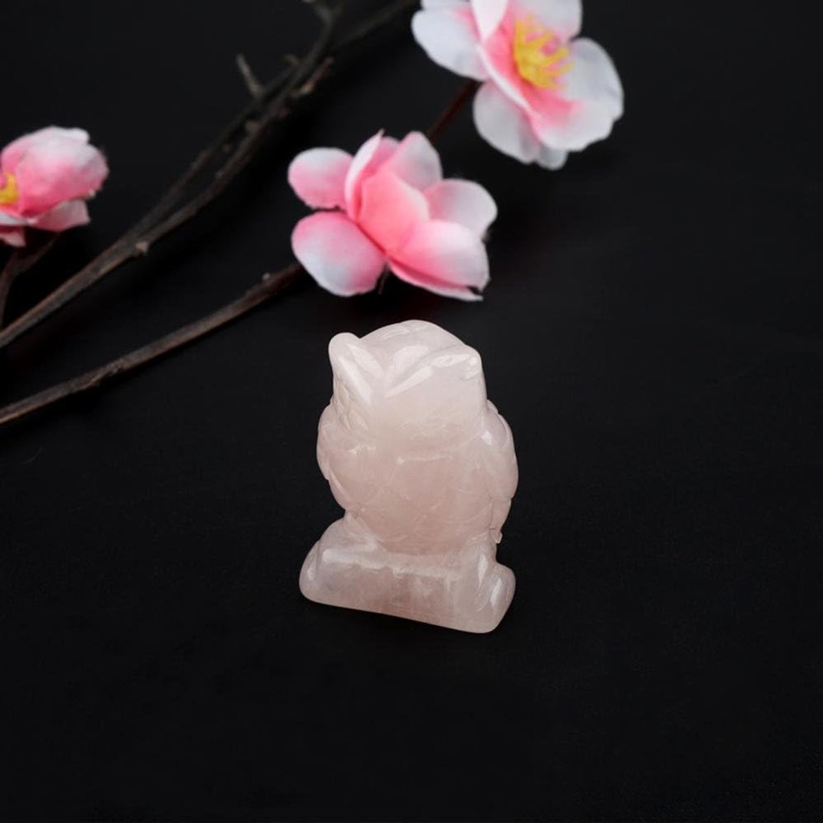 Standbeeld Rozenkwarts Gesneden Uilvormige Decor Roze Kristal Genezende Steen Edelsteen Decoratie (1,5 inch)