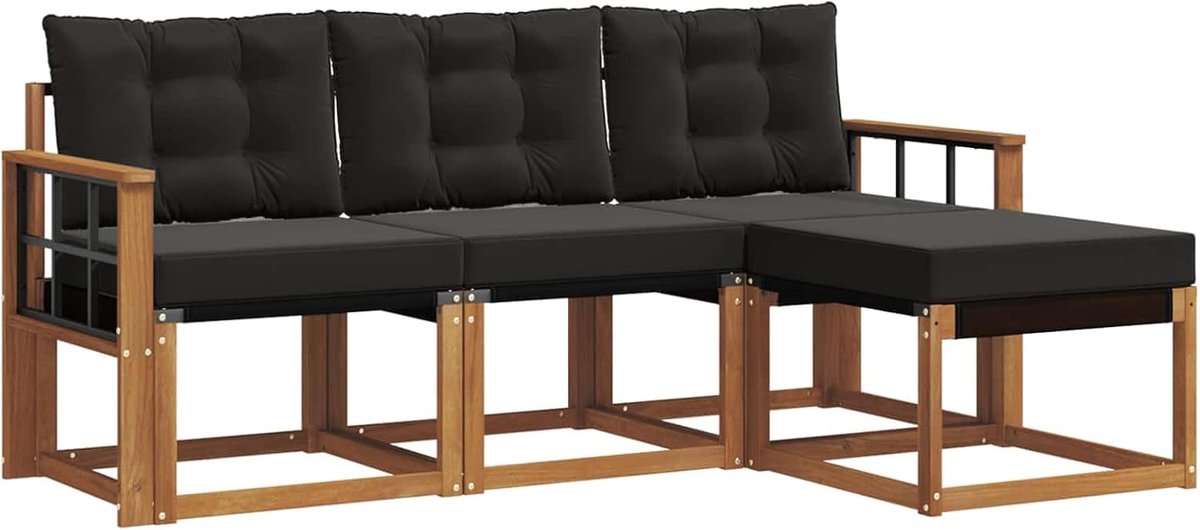 Bankset voor buiten, 4-delig, acaciahout, naturel en zwart