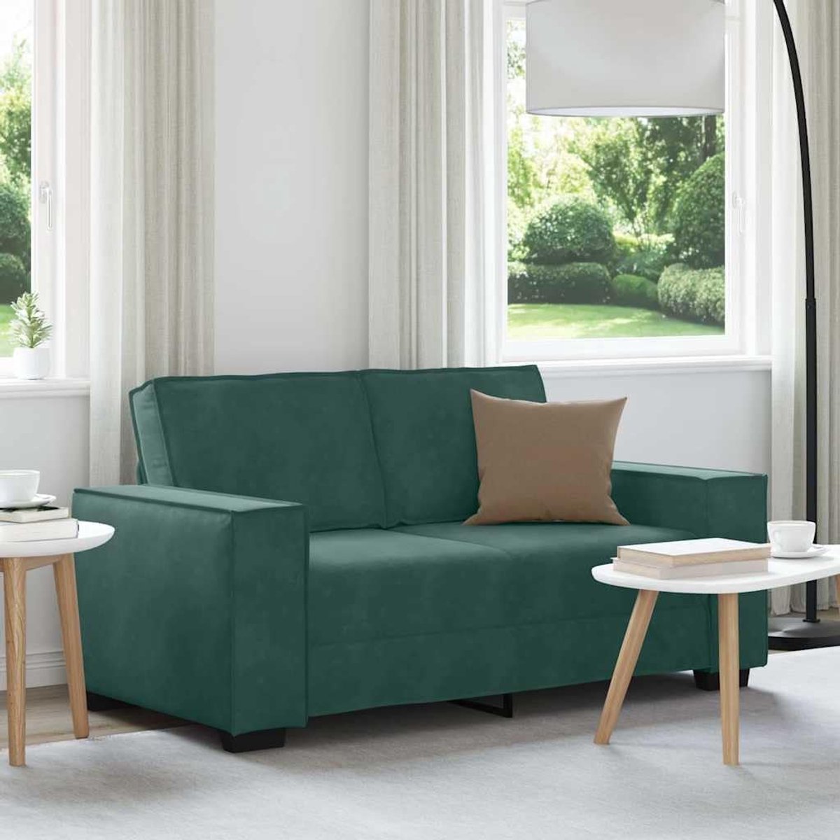 2-zitsbank, donkergroen, 120 cm, fluwelen stof met brede armleuningen, comfortabel voor woonkamer en kantoor, robuust houten metalen frame, gevoerde zitting voor ontspanning